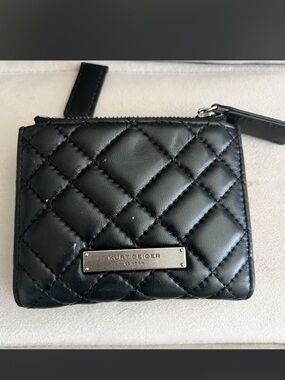 Kurt Geiger Black Quilted Leather Zip Card Case